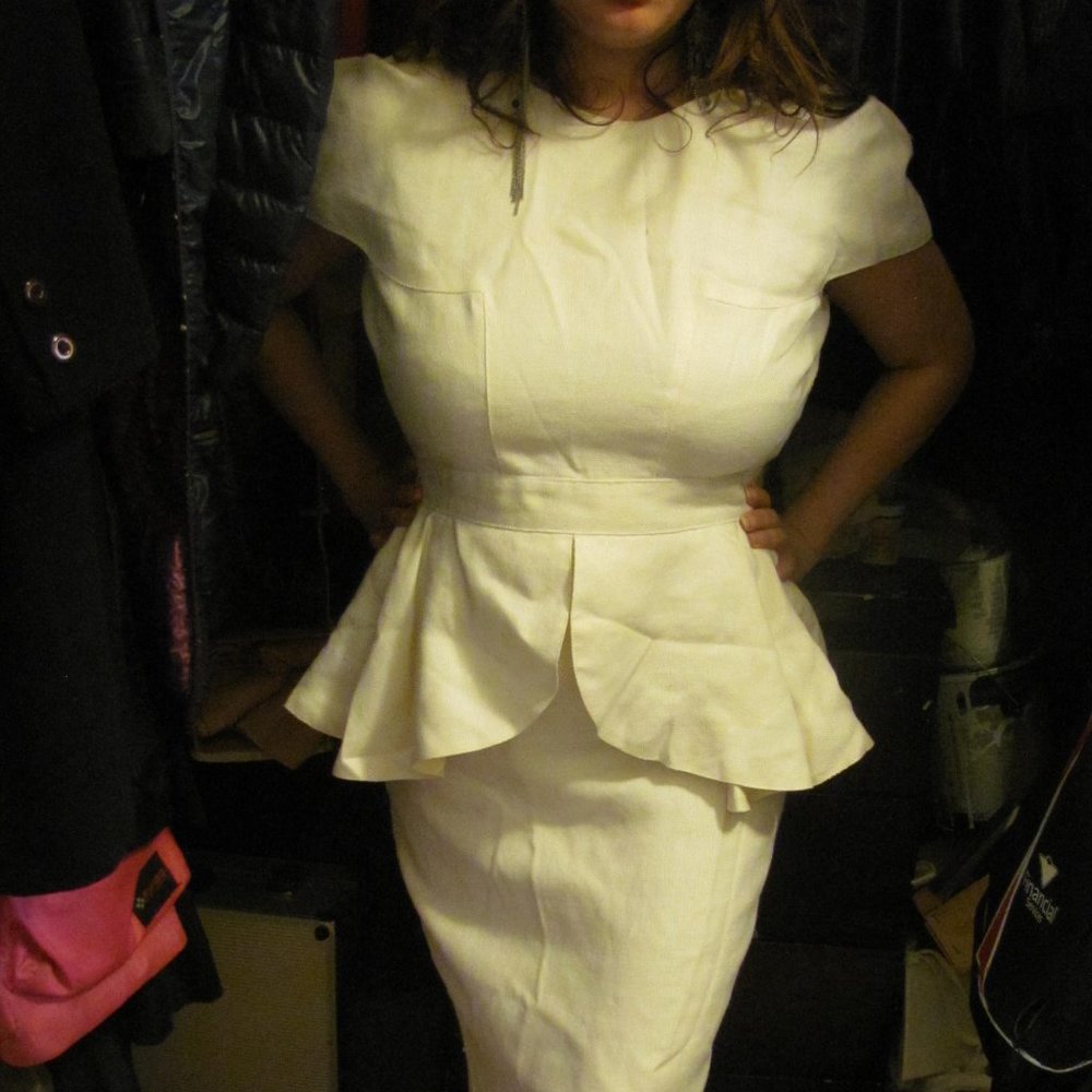 Linen white elegant vintage dress